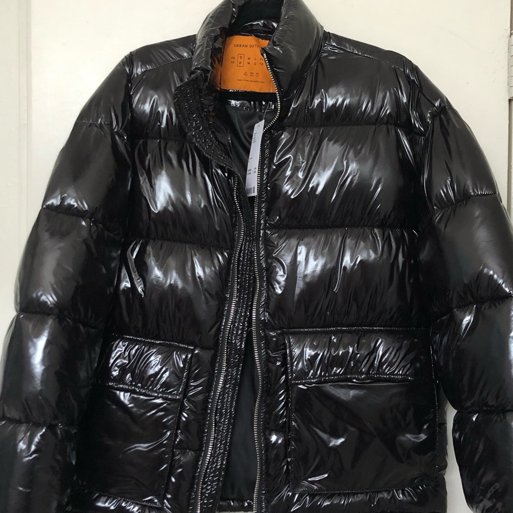 black puffer jacket shiny